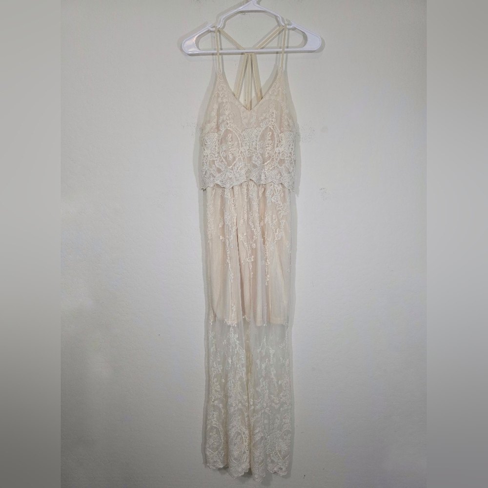 Verty Lace Cream Maxi Dress Spaghetti Strap Small